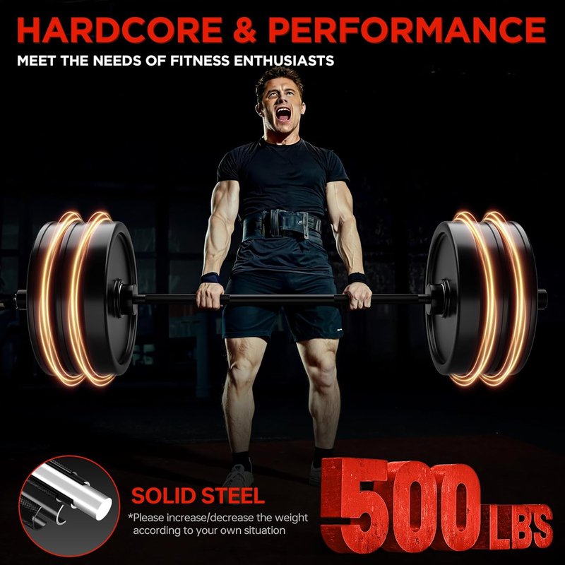 Olympic Barbell Bar - 57"/47" Strength Training Bar for Weight Lifting | 700lb Capacity, E-Coat Finish (Black)