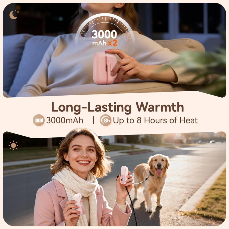DIGIX Hand Warmers Rechargeable 2 Pack, 6000mAh Electric Hand Warmers Reusable with 5 Temps and AI Smart Chip, 3-Side Heating Magnetic Handwarmers with LED Display for Outdoor Camping Hunting (Pink)