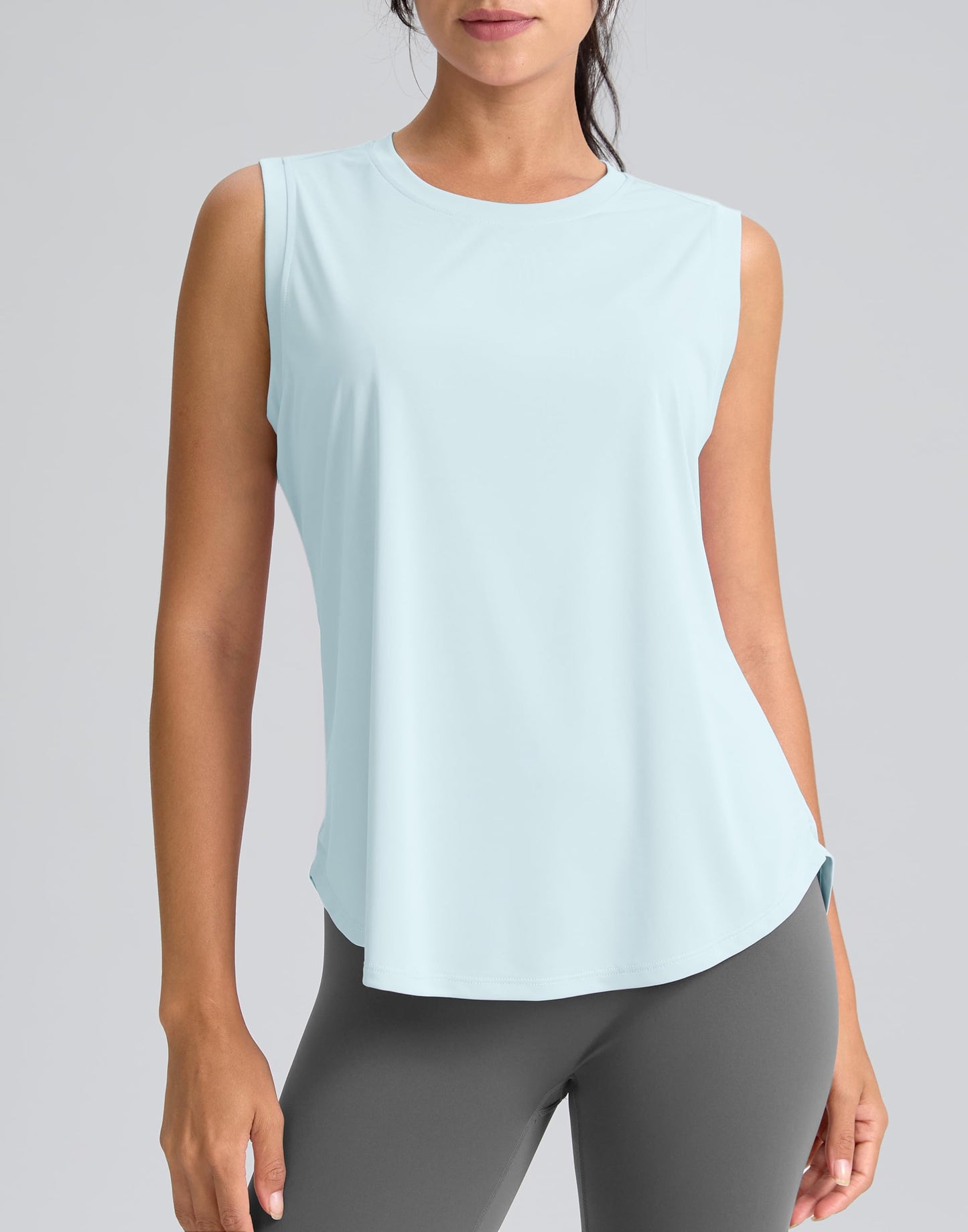 SANTINY Women's Sleeveless Workout Tops Breathable Lightweight Active Tennis Yoga Shirts Athletic Running Tank Tops for Women (Sky Blue_L)