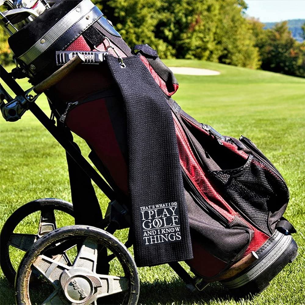 DYJYBMY That's What I Do I Play Golf Towel With Clip, Embroidered Sports Towel for Golfer, Funny Golf Accessories for Men, Father's Day Birthday Retirement Gifts for Husband Dad Grandpa Uncle Coworker