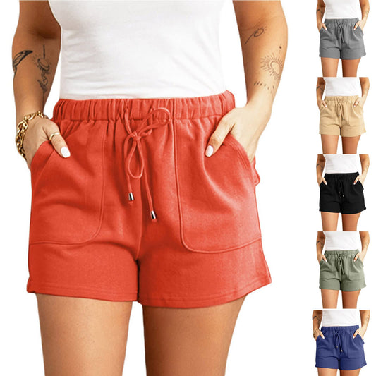 Binmer Summer Casual Elastic Waist Shorts for Womens 2024 Trendy Lightweight Beach Short Pants Solid Comfy Shorts with Pocket