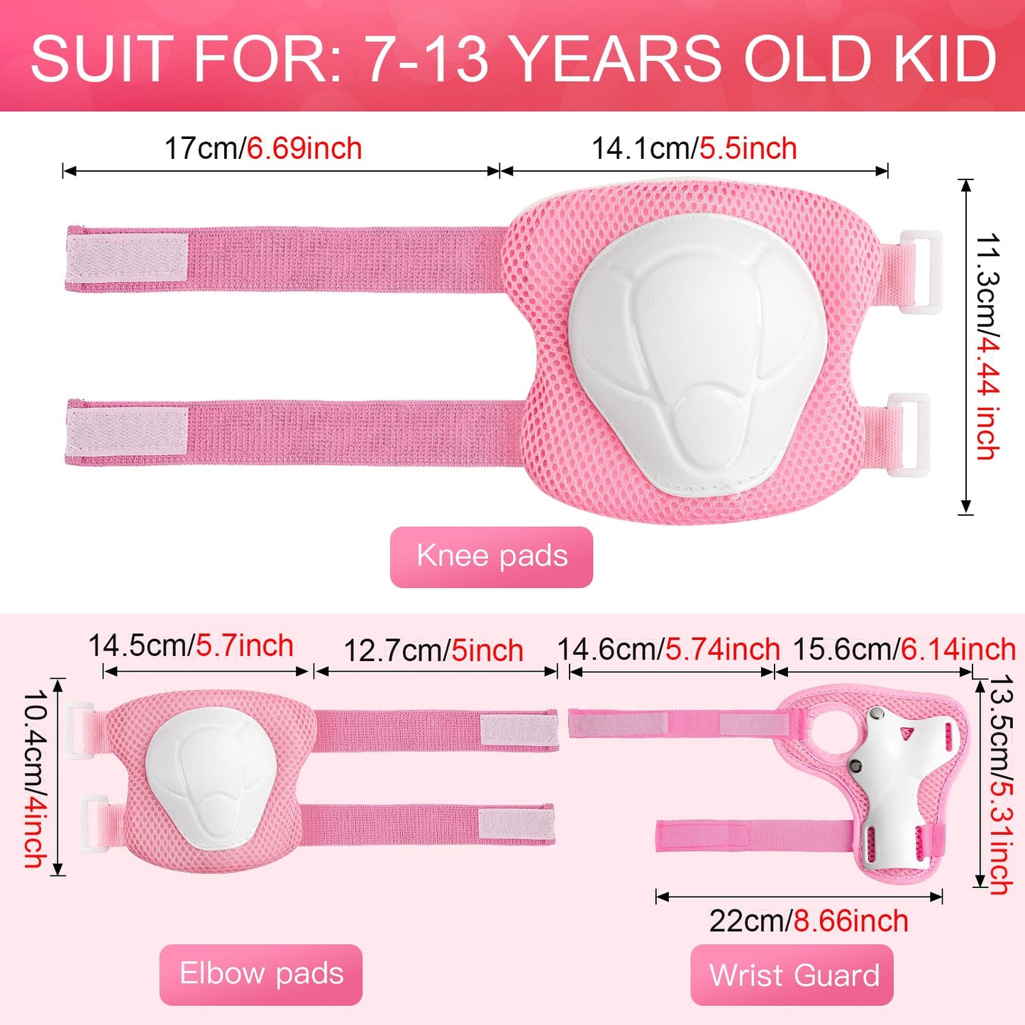 Kids Protective Gear Set Wemfg Knee Pads for Kids 7-13 Years Toddler Knee and Elbow Pads with Wrist Guards 3 in 1 for Skating Cycling Bike Rollerblading Scooter(Pink)