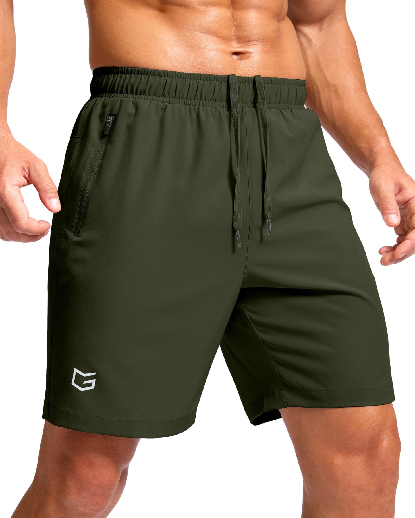 G Gradual Men's Athletic Running Shorts with Zipper Pockets Quick Dry 7"/ 5"/ 9" Workout Gym Shorts for Basketball Hiking(Olive,7L)
