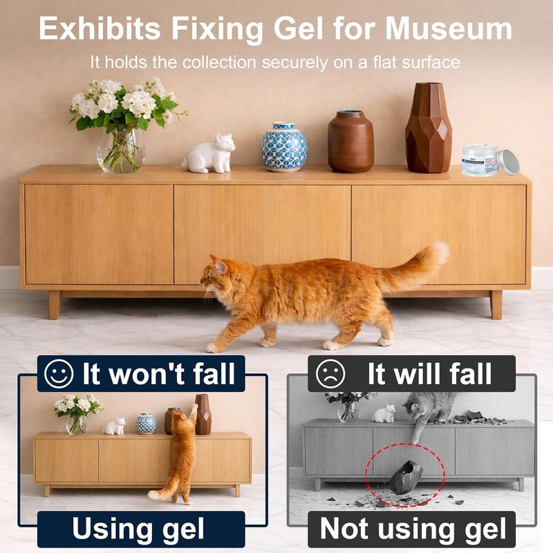 Exhibit Fixing Gel - Clear Removable Putty Wax for Antiques, Glass & Collectibles | 180g Non-Toxic