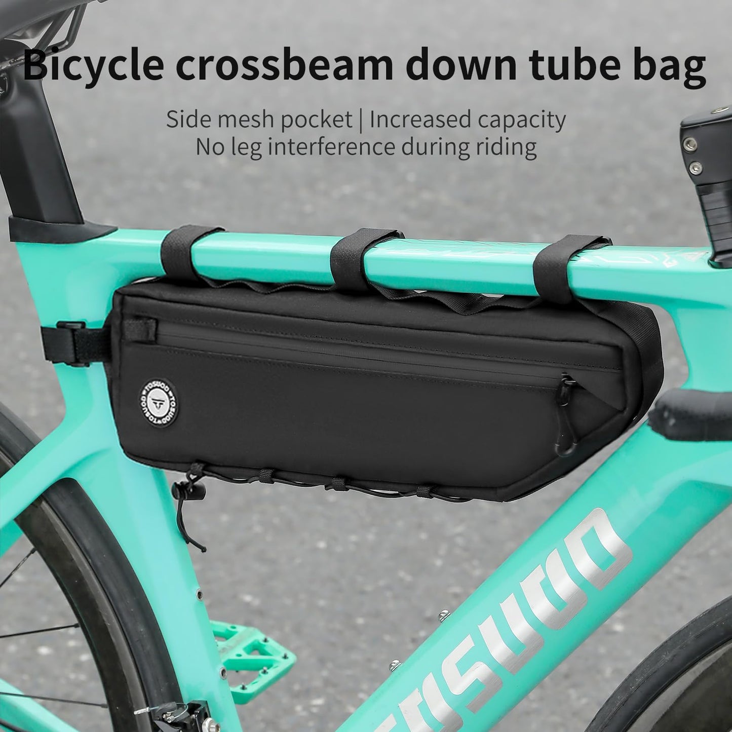 TOSUOD 3L Large Bike Frame Bag, 7" Phone Fit – 4-Point Anti-Sway Straps Secure Mount, Waterproof 600D Fabric, Full-Side Zipper Quick Access, Tool-Free Install, Universal MTB/Road/Gravel/E-Bike Storage