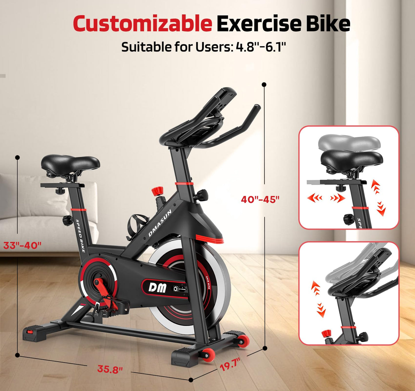 DMASUN Exercise Bike, Silent Magnetic Resistance Stationary Bike for Home with 330 LBS Capacity, Indoor Bike with Comfortable Seat Cushion, Digital Display with Pulse