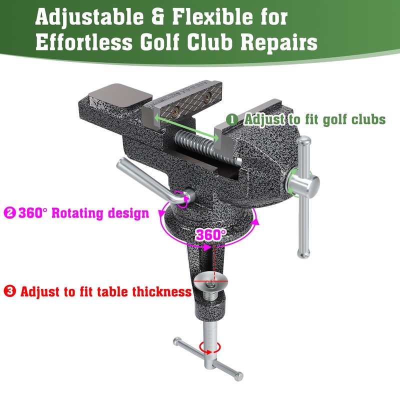 AxPower All-in-One Golf Grip Kit for Regripping Golf Clubs, 360° Swivel Portable Table Vise Rubber Clamp Golf Grip Removal Tool with Golf Grip Replacement Tape and Solvent, Golf Club Regripping Kit