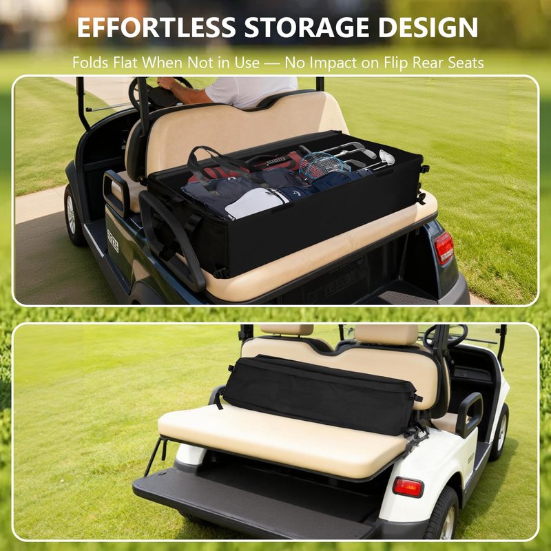 Golf Cart Storage Bag, Golf Cart Accessories Compatible with Yamaha, Club Car, EZGO, Cargo Box with Strong Buckles & Adjustable Straps for 2+2 Passenger Golf Carts, No-Drill Design (Bag Only)