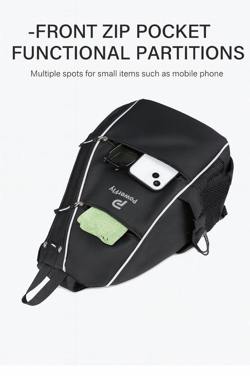 PowerFly Pickleball bag with Earphone Port, Multi-Pocket Design, Water Bottle Holder, Travel and Gym Bag (Grey)