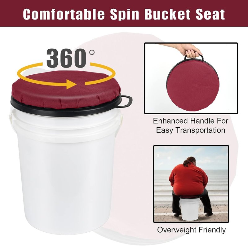 Foxtune 360-Degree Swivel Bucket Seat - Comfortable & Water-Resistant Spin Cushion for Fishing, Gardening, Hunting | Fits 5 Gallon Bucket