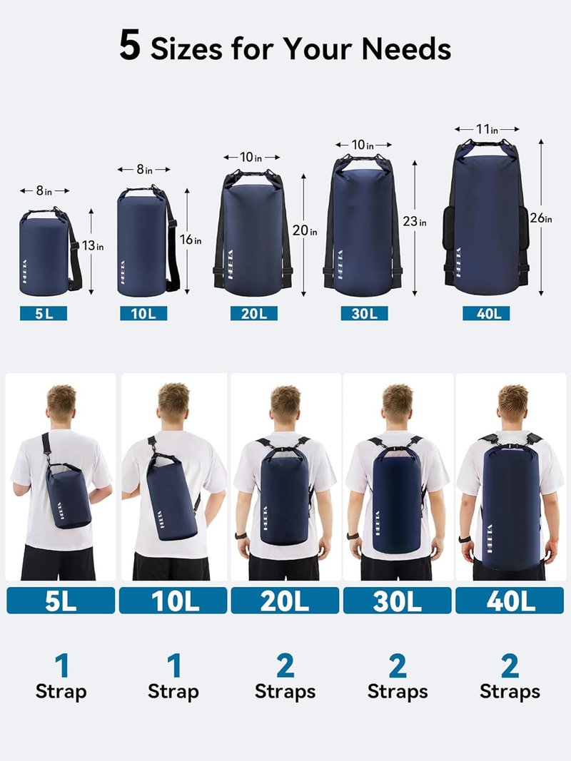Waterproof Dry Bag - Lightweight Roll Top Backpack for Travel, Kayaking, Camping | 5L/10L/20L/30L/40L Options