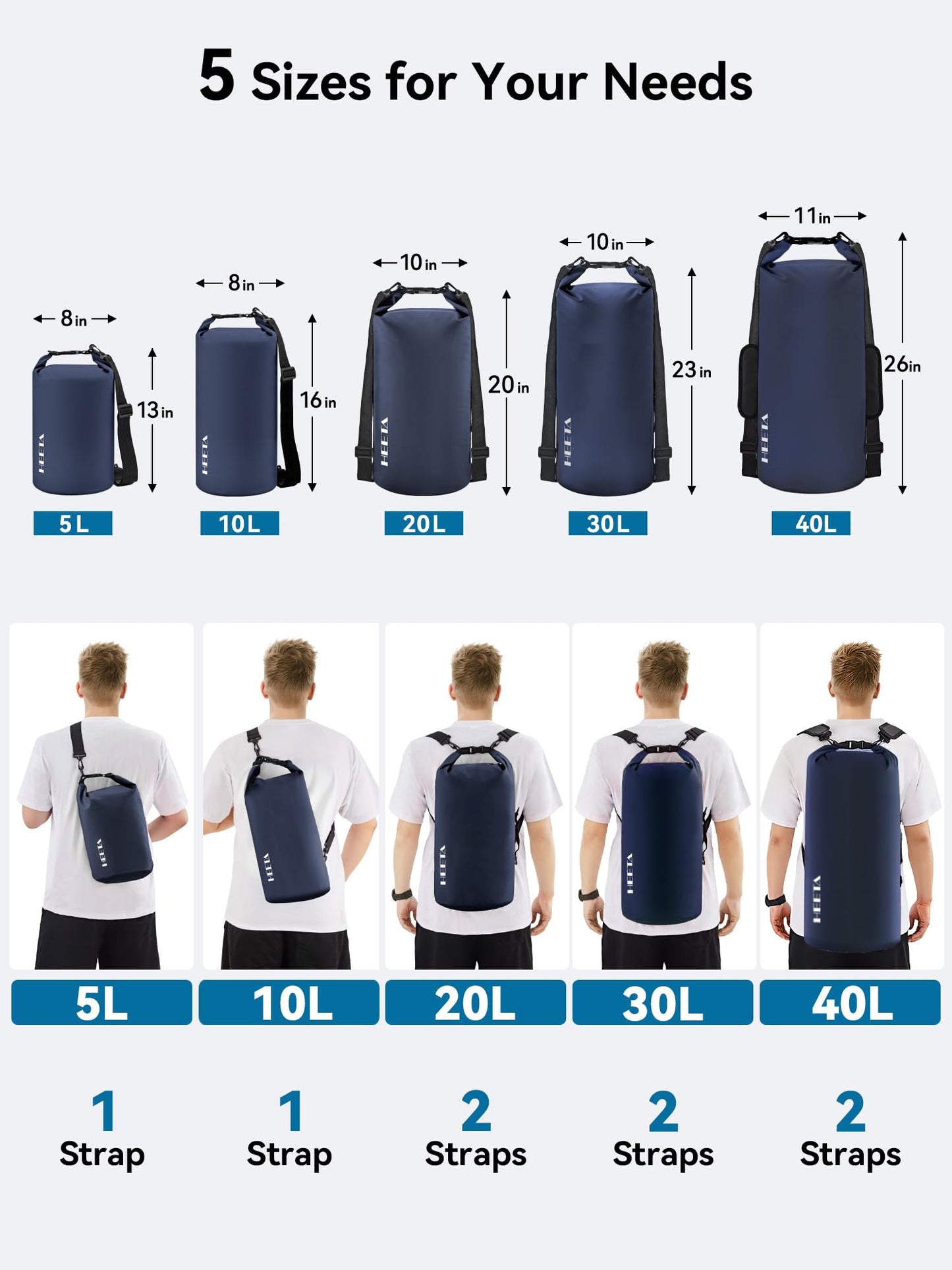 HEETA Waterproof Dry Bag for Women Men, Roll Top Lightweight Dry Storage Bag Backpack with Emergency Whistle for Travel, Kayaking, Boating, Camping, Beach, Cruise Ship Essentials (Dark Blue, 30L)