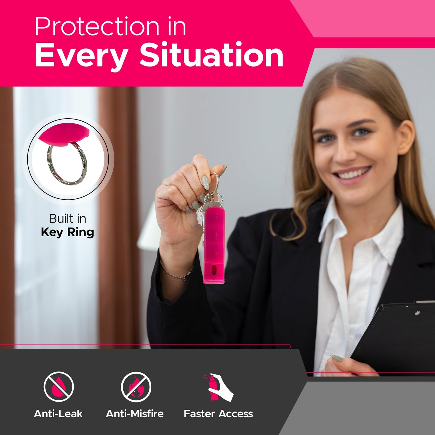 FURY Fliptop Hardshell Pepper Spray, 12ft Range, UV Dye Identifier, Police Strength, Made in USA, Stylish Multicolor, Self Defense, Safety Gear, Quick Access Flip Top (Pink)