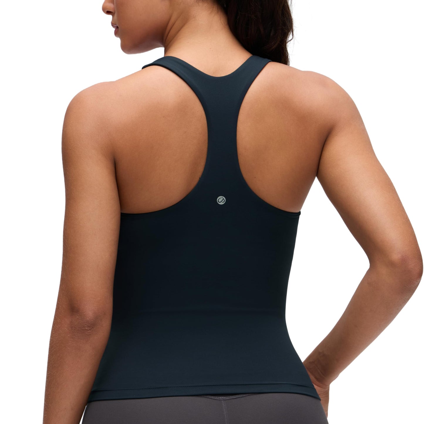 CRZ YOGA Butterluxe Workout Racerback Tank Tops for Women - Padded Athletic Spandex Yoga Shirts with Built in Bra True Navy Large