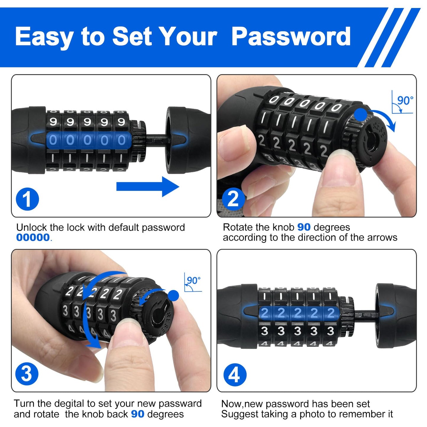 NDakter Bike Chain Lock, 5 Digit Combination Heavy Duty Anti Theft Bicycle Chain Lock, 3.2/4.27/5Ft Long Security Resettable Bike Locks for Bike, Bicycle, Scooter, Motorcycle, Door, Gate, Fence