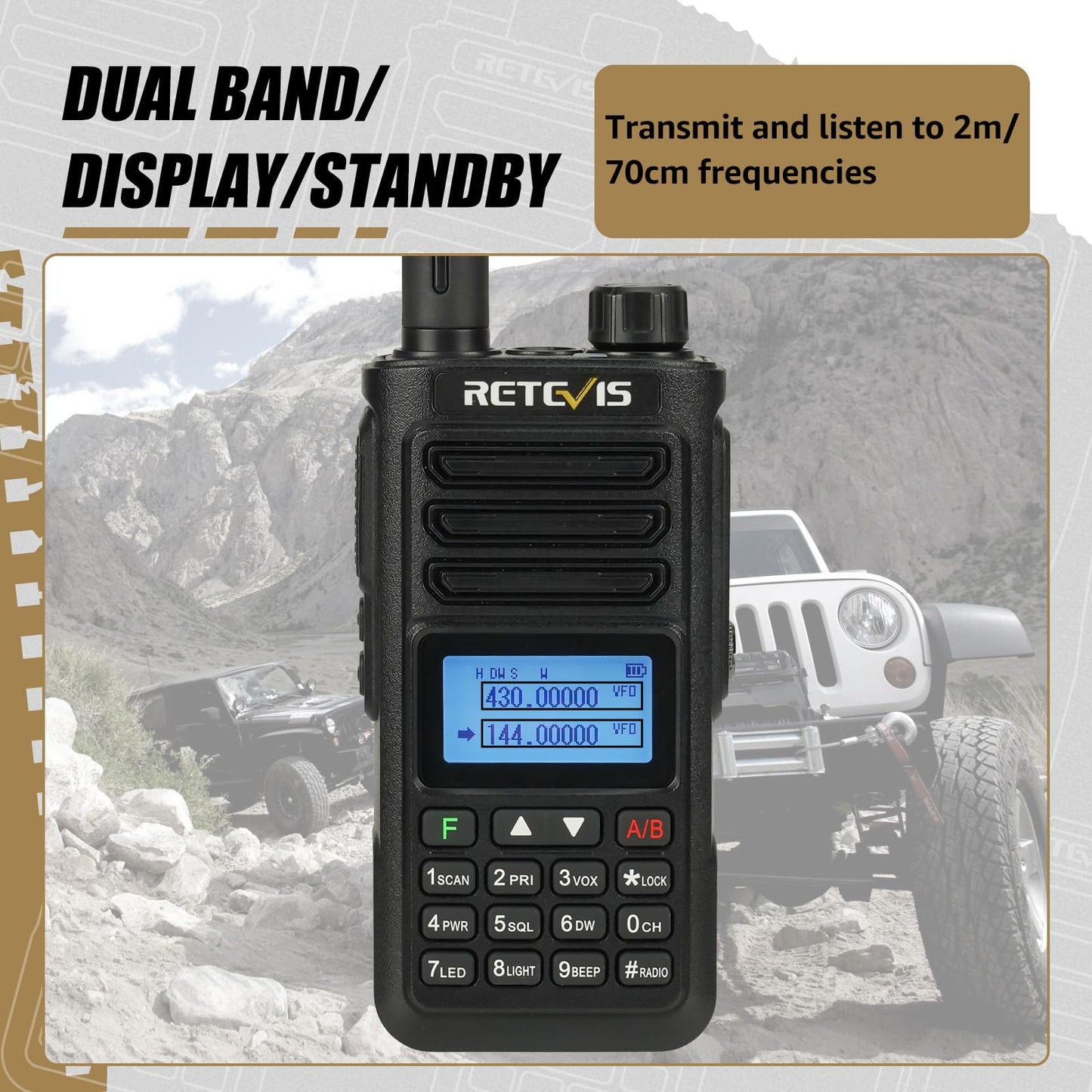 Retevis RA89 Ham Radio Handheld, IP68 Waterproof Two Way Radio, Dual Band Radio with Speaker Microphone, 2500mAh USB C, Chirp, Flashlight, Long Range Walkie Talkies for Outdoor, Survival, Emergency