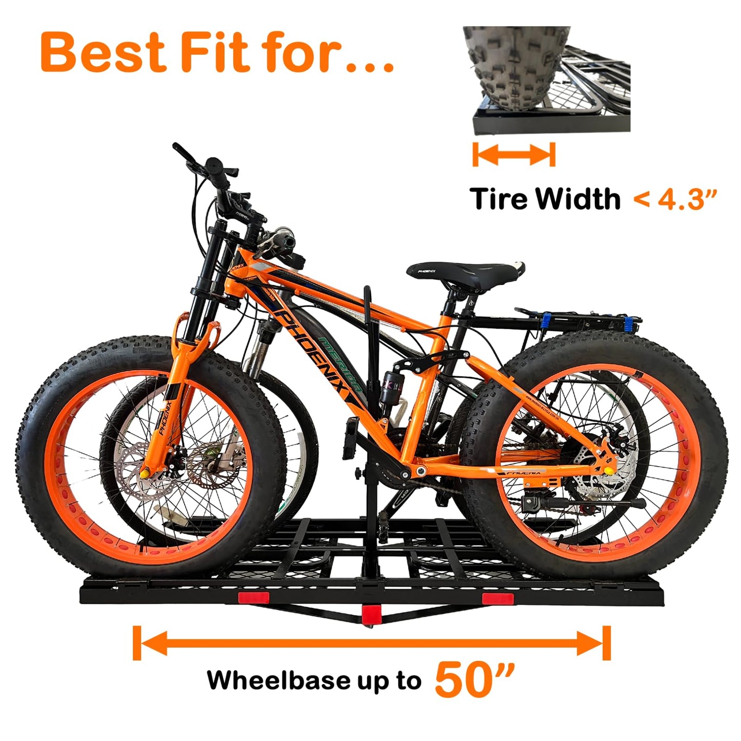 Hitch Mount Cargo Carrier Basket - 66"x24"x14" Comes with Bike Rack Fits 2 Ebike Fat-Tire Electric Bicycle with Folding Heavy Duty Trailer 500Lbs Fits 2" Receiver for Car Truck SUV RV (Black)