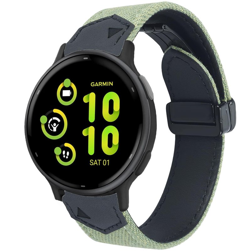 GARTOO Band for Garmin Vivoactive 5 Watch Bands, Garmin Venu/Sq/Sq 2/Forerunner 245/645 Music Band, Soft Denim Canvas with Genuine Leather Sweatproof Wrist Strap for Garmin Vivoactive 3 Men Women