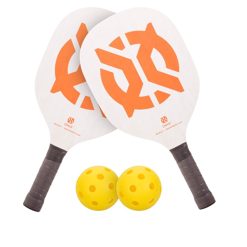 Recruit by ONIX Pickleball Starter Set - Includes Two Poplar Wood Paddles and Two Yellow Balls