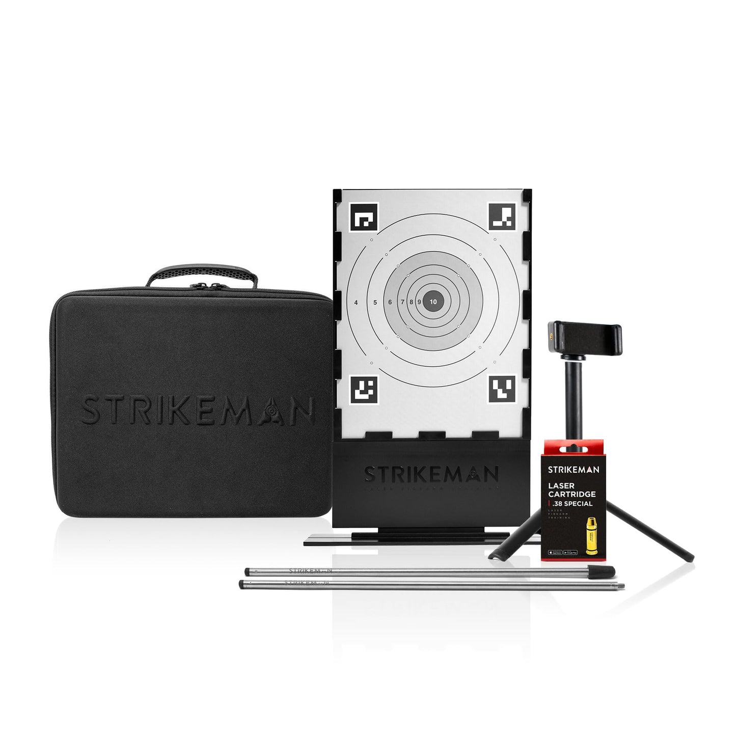 Strikeman .38 Special Marksman Kit – Ultimate Dry Fire Training Companion, All-in-One Solution Includes Carry Case, 3-Piece Target, Phone Mount w/Tripod & a Laser Cartridge