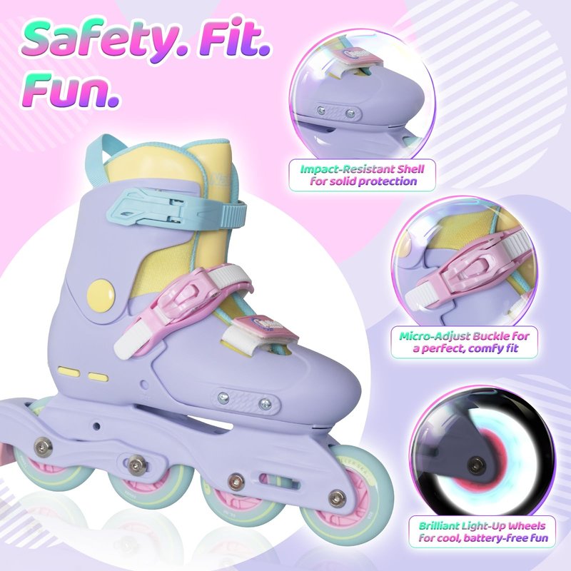 Nattork Inline Skates for Girls Kids Teens Boys Age 6-12, 4 Sizes Adjustable Blades Roller for Outdoor Indoor Birthday Purple