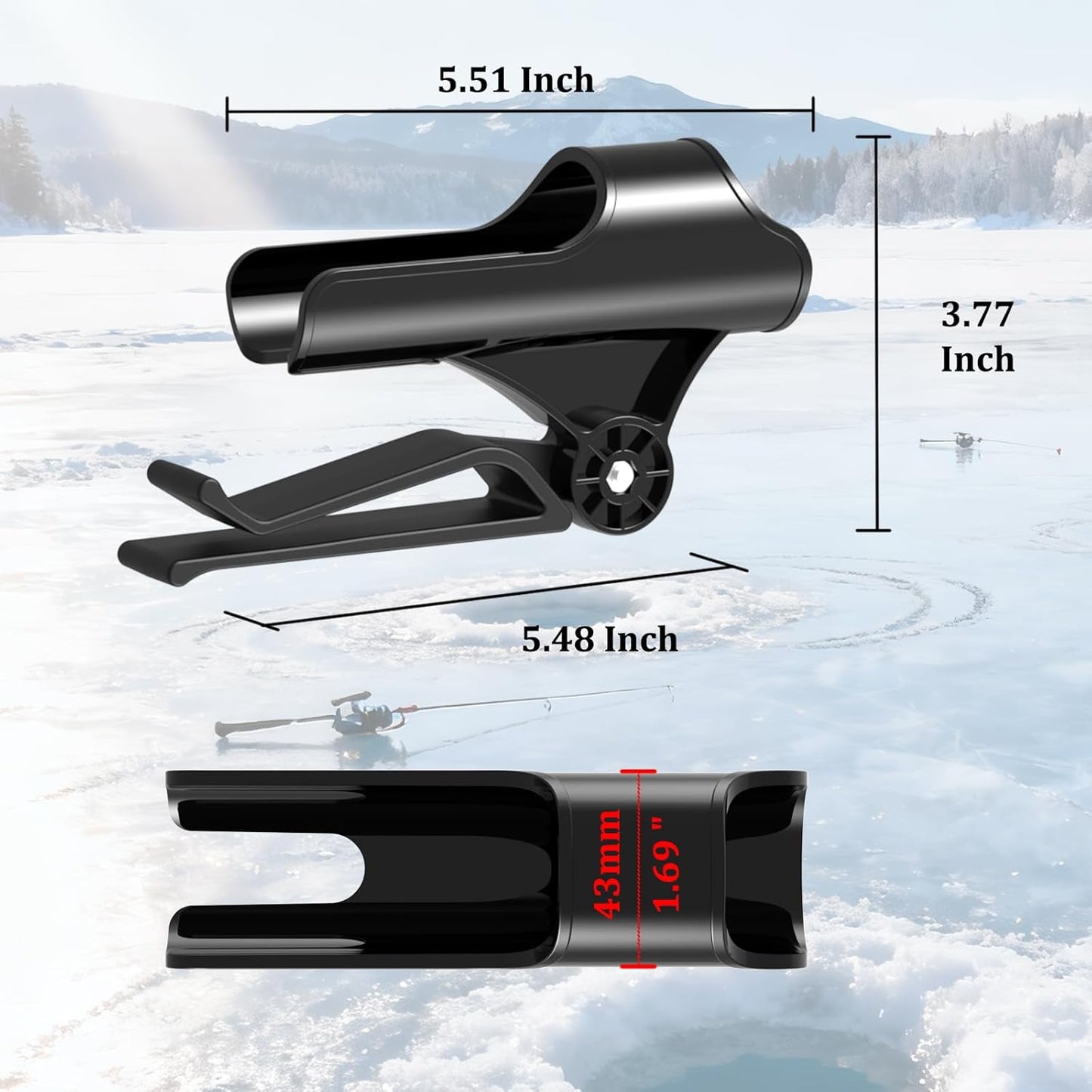 Adjustable Bucket Rod Holder for Ice Fishing - Clip-On Mount, Foldable & Adjustable Angle