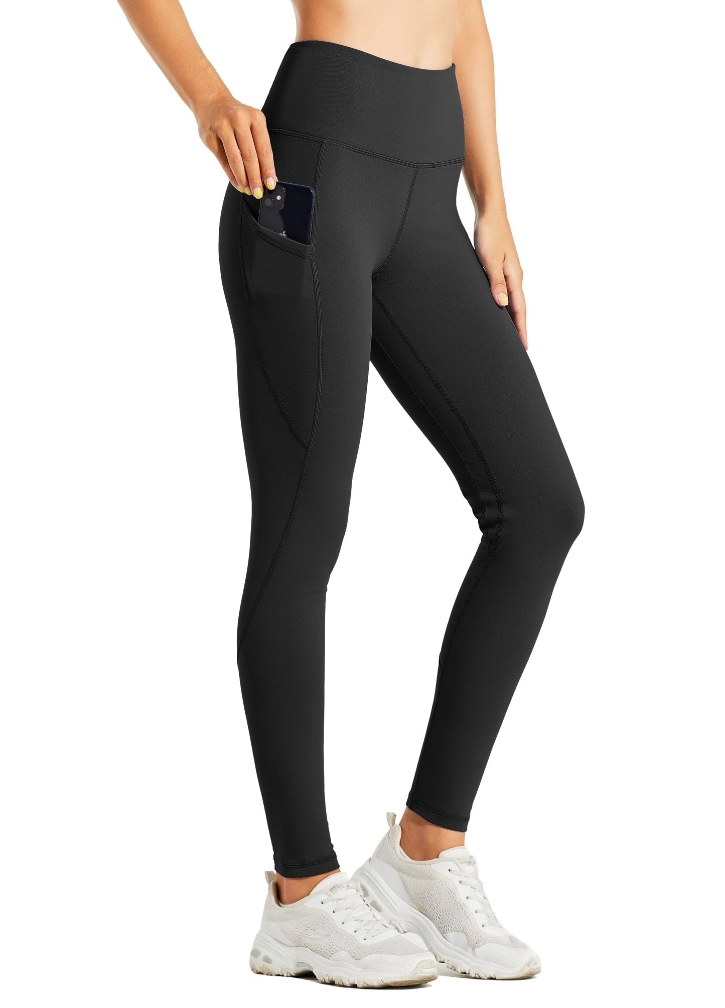 Willit Women's Fleece Lined Leggings Water Resistant Winter Pants Thermal High Waisted Yoga Hiking Running Tights Pockets Black M