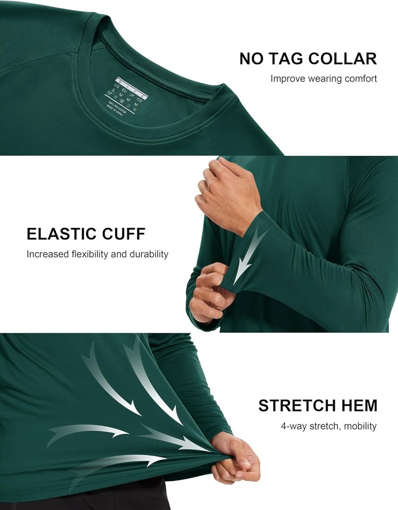Men's Long Sleeve Athletic Shirt - UPF 50+ UV Sun Protection for Hiking, Running & Workouts