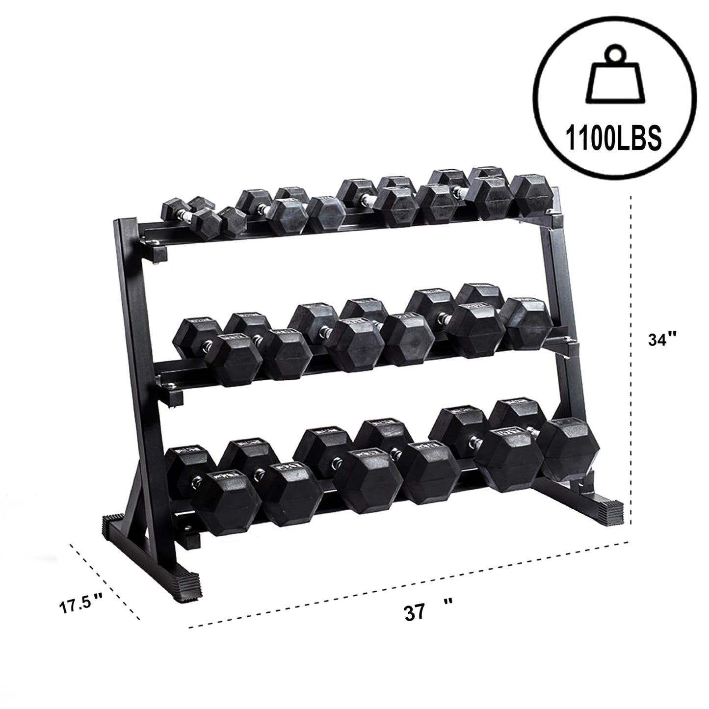 Zlinke 3-Tier Dumbbell Rack Multilevel Weight Storage Organizer for Home Gym, Weight Rack for Dumbbells, Kettlebells, 1100LBS, Alloy Steel