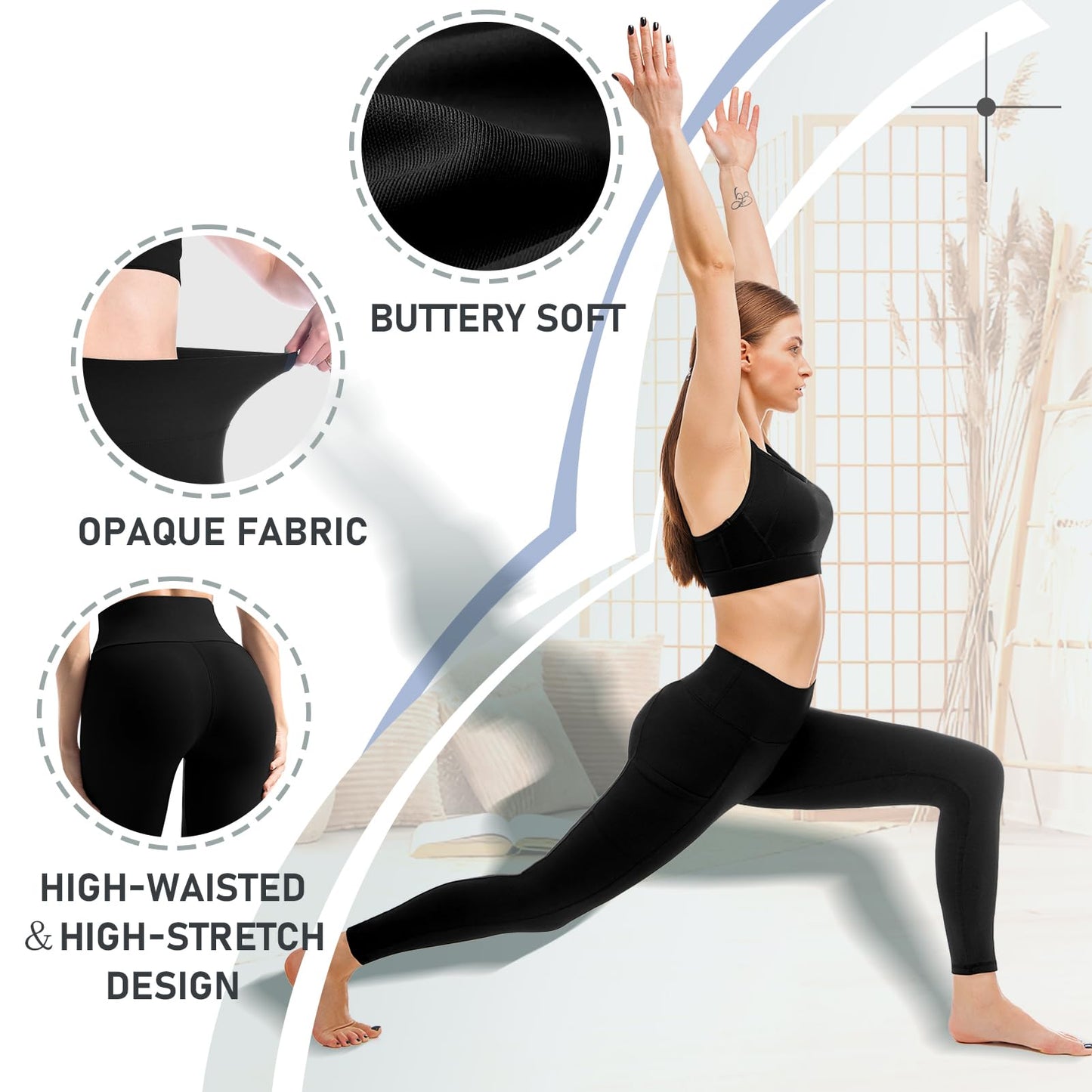 Walifrey Leggings with Pockets for Women 2 Packs,Women's High Waisted Yoga Leggings Gym for Workout Black LXL
