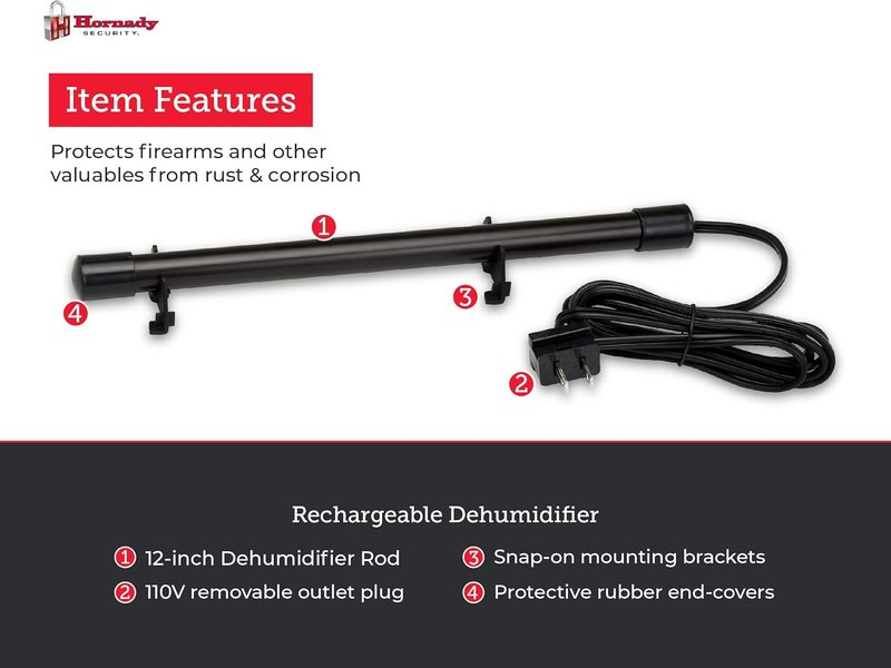 Hornady Electronic Gun Safe Dehumidifier Rod - 12" Black | Prevents Moisture Damage