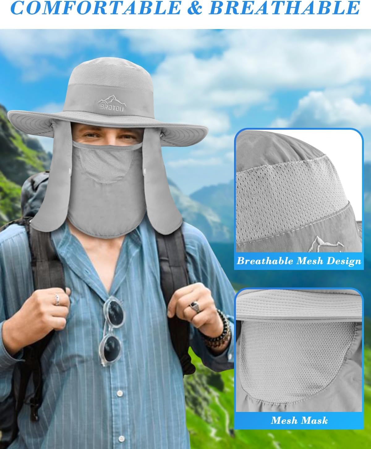 Sun Cap Fishing Hat - UPF 50+ Wide Brim Outdoor Protection | Face & Neck Flap Cover for Men & Women