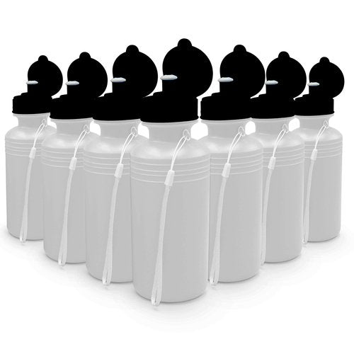 4E's Novelty Sports Water Bottles Bulk (22 Pack) 18 oz Squeeze Reusable Plastic White Water Bottle, BPA Free, School Kids Water Bottles, Party Favor, End of Year Student Gifts from Teacher