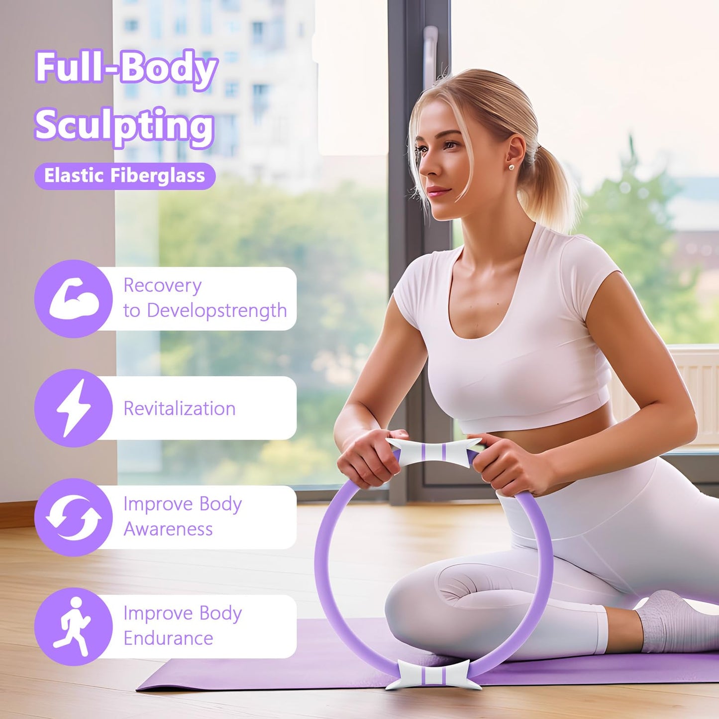 Fikswe 14" Pilates Ring - Magic Circle for Inner Thigh, Arm & Core Toning | Anti-Bend Foam Handles | Home Fitness Gear for Women