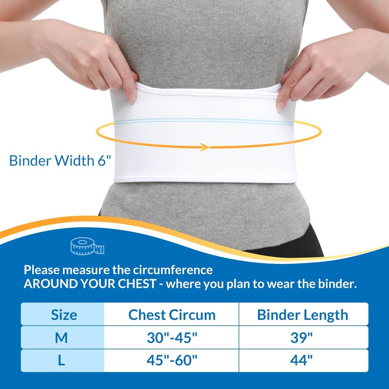 Pauline Broken Rib Brace for Women - Compression Chest Binder for Cracked Ribs Support & Chest Pain Relief - Rib Belt for Bruised Rib Cage (White, Fits 30”-45”)