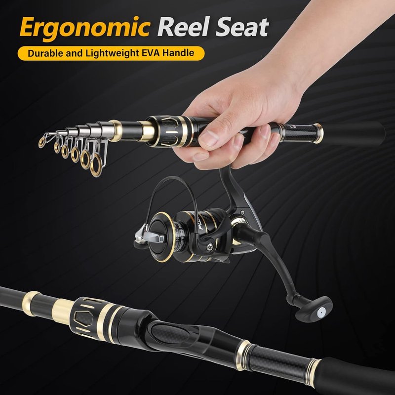 Fishing Rod and Reel Combo Set - Telescopic Carbon Fiber Fishing Pole for Travel | Saltwater & Freshwater Use