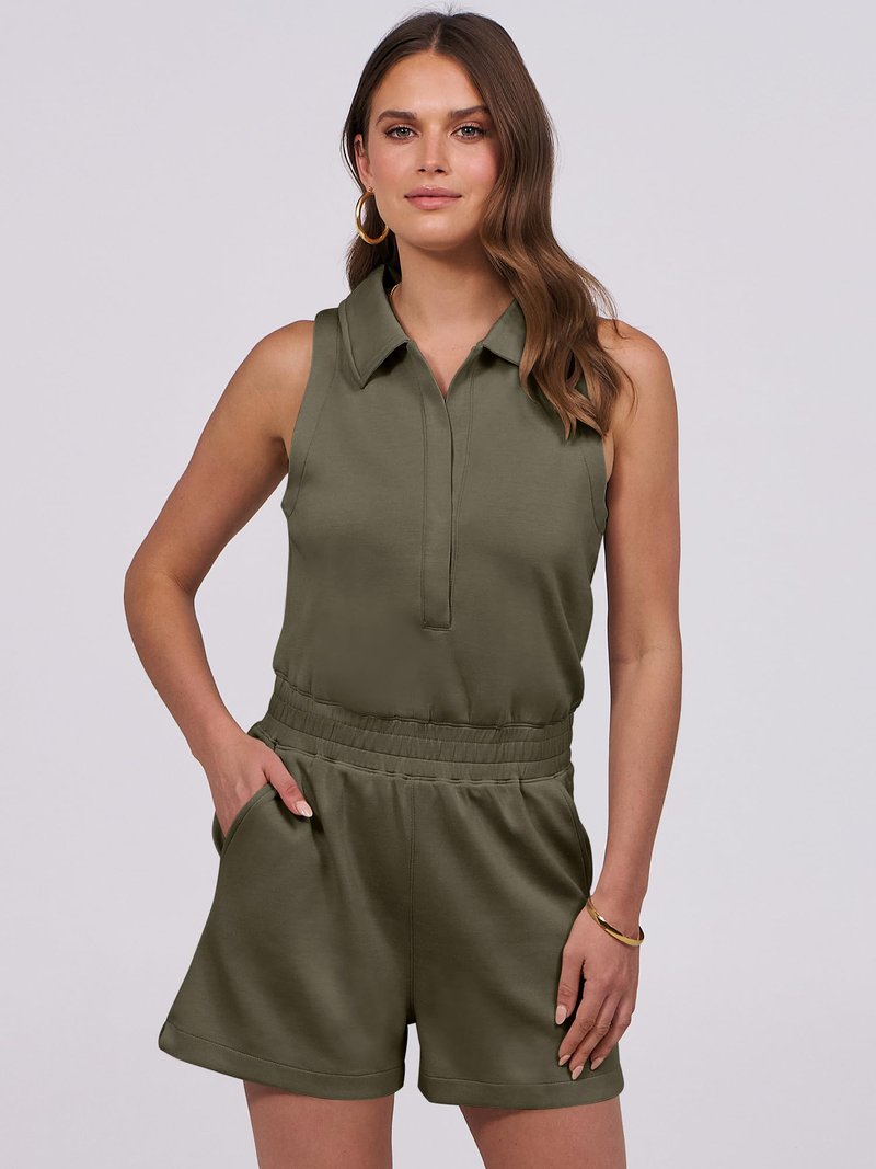 ANRABESS Romper for Womens 2025 Summer Dressy Casual Sleeveless V Neck One Piece Short Jumpsuit Lounge Travel Outfits Clothes Army Green Medium