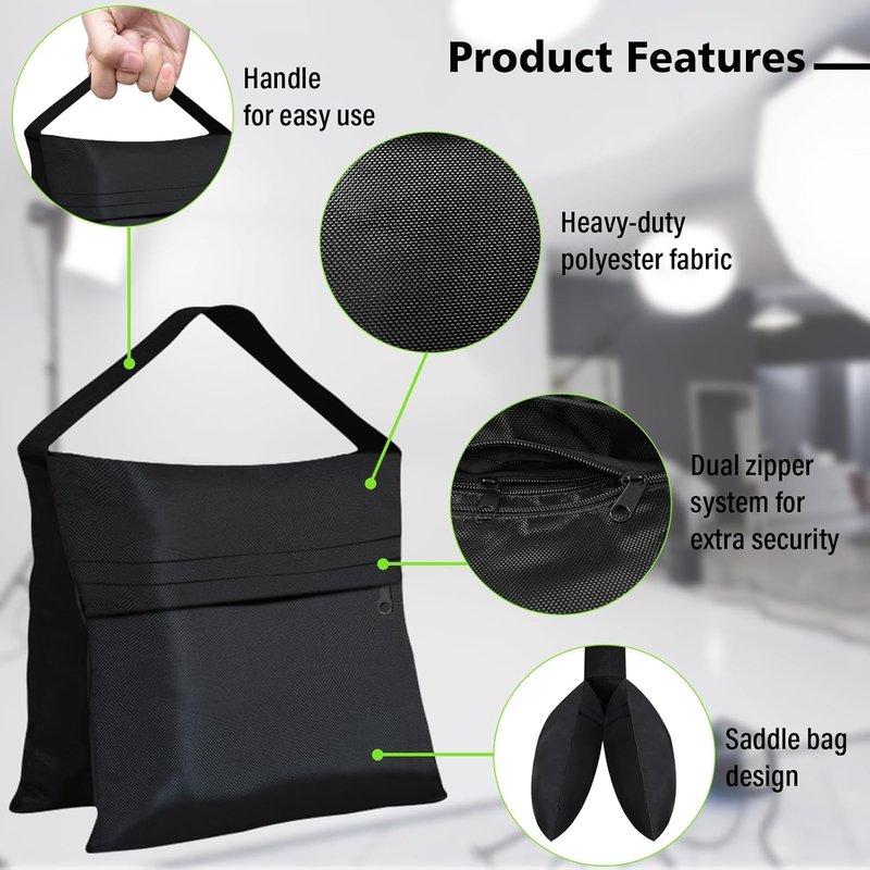 Photography Sand Weight Bags - Heavy Duty Saddlebags for Backdrop Stands & Tripods | 4-Pack