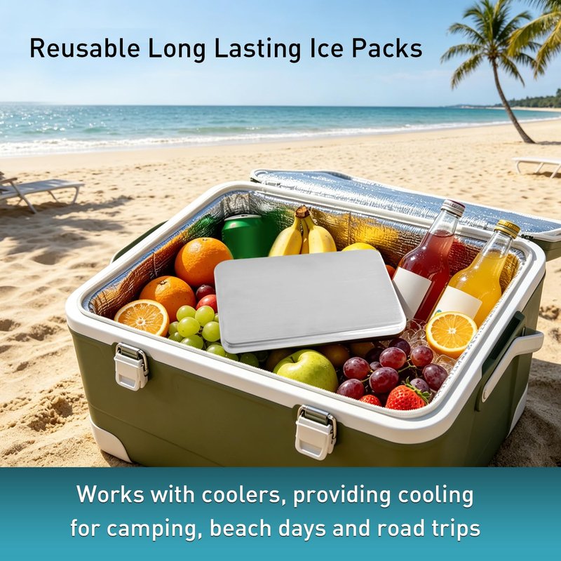 Stainless Steel Ice Packs for Lunch Box, Set of 2 Long Lasting Freezer Packs for Coolers, Reusable Metal Ice Packs for Camping to Keep Food and Drinks Fresh and Cool (SS-2 Pack)