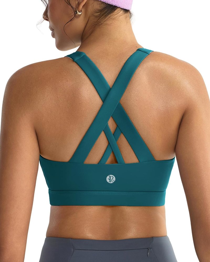 Sports Bras for Women - Padded Strappy Criss-Cross Back | Medium Support with Removable Cups