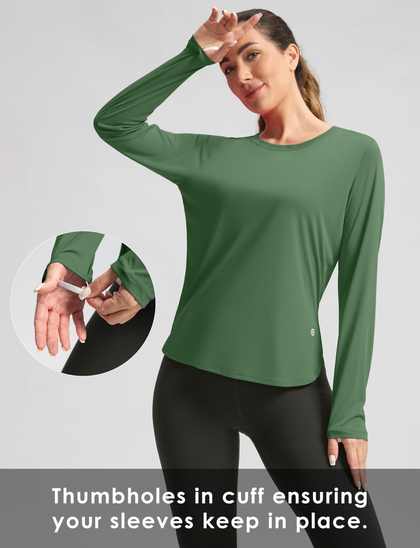 Women's Sun Shirts UPF 50+ Long Sleeve UV Protection Shirt Lightweight Quick Dry Workout Hiking Tops for Women(Army Green,XL)