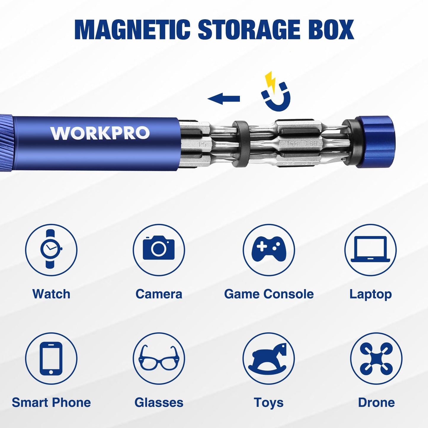 WORKPRO 24 in 1 Multi Bit Mini Screwdriver Set Magnetic, Manual Pen Screwdrivers, Tough S2 Steel Small Screwdriver Bits for Eyeglass, Watch, Laptop, Phone, Jewelry and Electronic, Blue