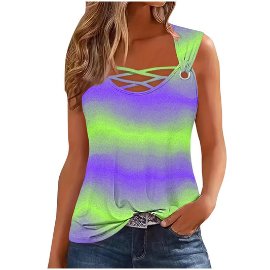 Gcvizuso Summer Shirts for Women Tank Tops for Women 2024 Trendy Summer Sleeveless Tshirt Casual Vacation Solid Blouse Plus Size Loose Tee Deal of The Day Today