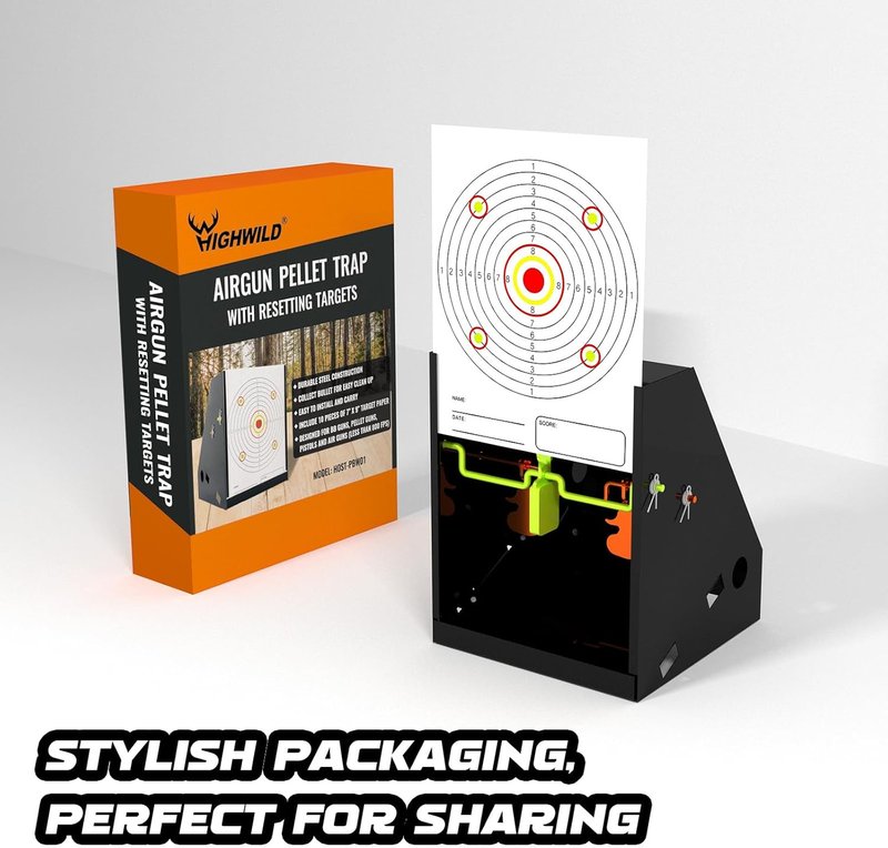 Highwild BB Trap Pellet Collector - Airgun Target System with 10 Paper Targets & 3 Spinner Targets | 7" X 9" Size