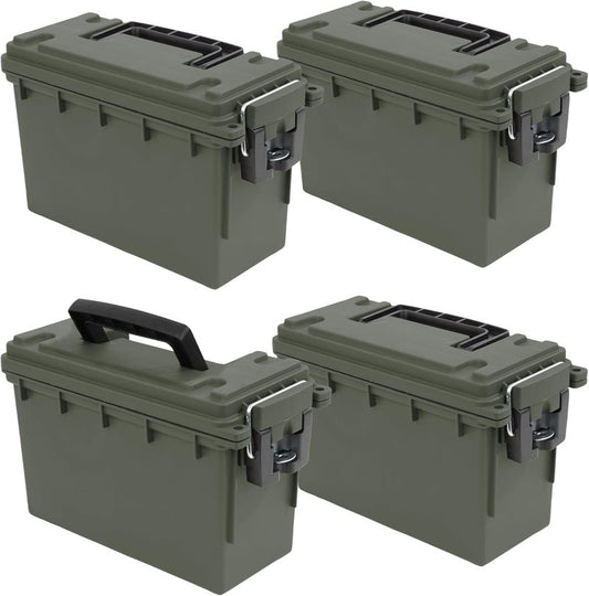 Sheffield Ammo Storage Box - Stackable .30 Cal Field Boxes | Water & Dust Resistant, Lockable, Green, 4-Pack