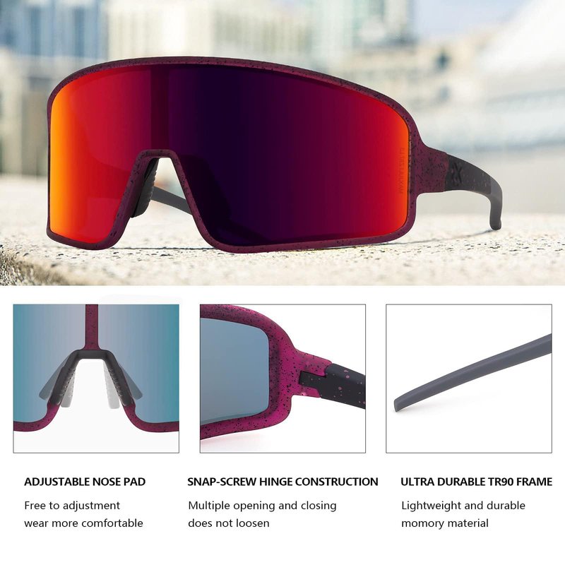 MAXJULI Z87 Sunglasses for Big Heads Men Women, Windproof Outdoor Sports Cycling Running UV400 Protection Sun Glasses Z8121XXL (Red Lens)