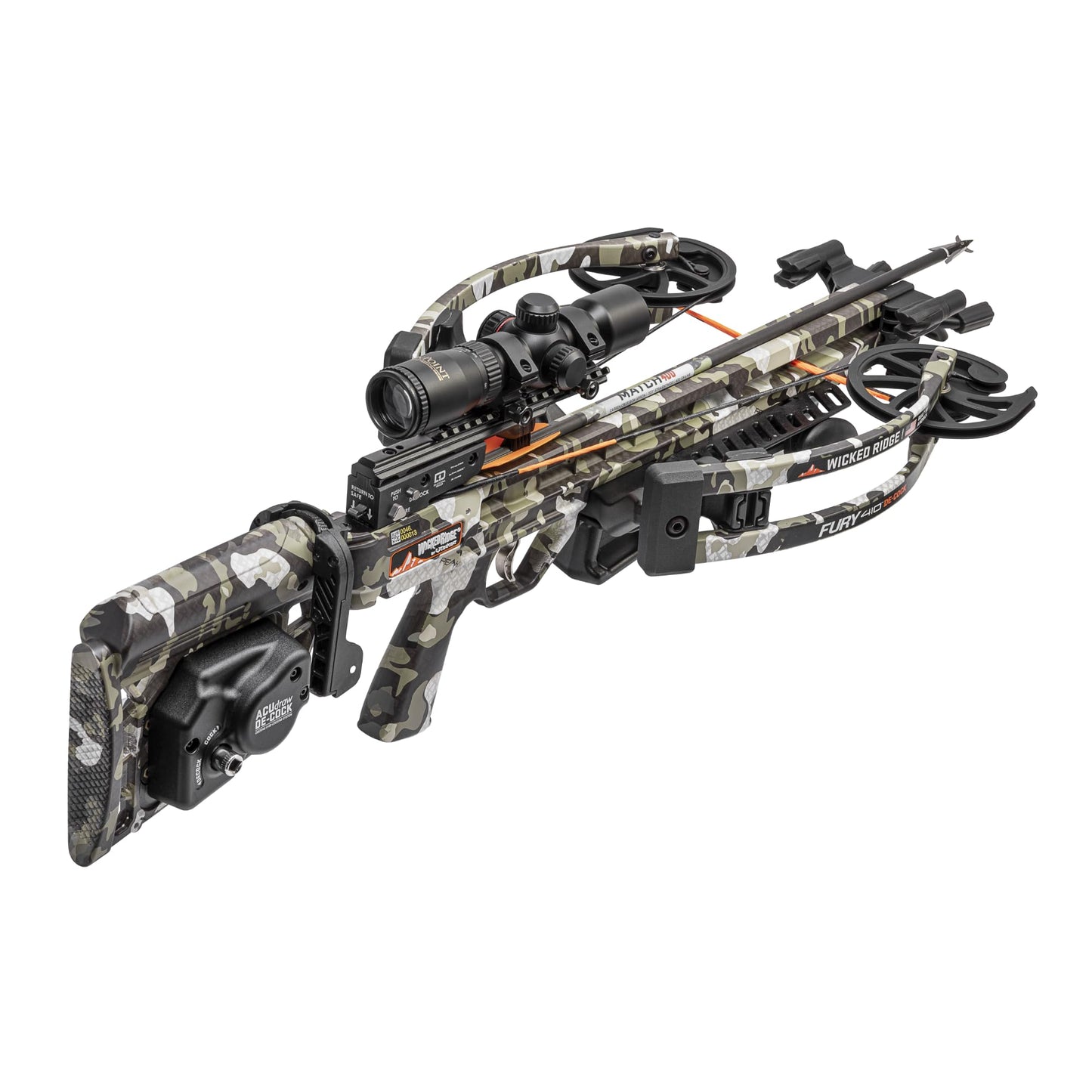 Wicked Ridge by TenPoint Fury 410 De-Cock, Peak XT - 410 FPS - Equipped with RangeMaster Pro Variable Speed Scope & ACUdraw De-Cock Cocking & De-Cocking System - Reverse-Draw Design.