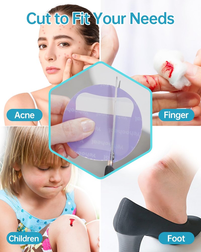 yehooheal Hydrocolloid Adhesive Bandages Dressing,Stays on for 7 Days 0.004inch Ultra-Thin Skin-Like Waterproof Faster Healing Patch,for Home Travel First Aid Sensitive Skin(2.36in*2.36in, 10Count)