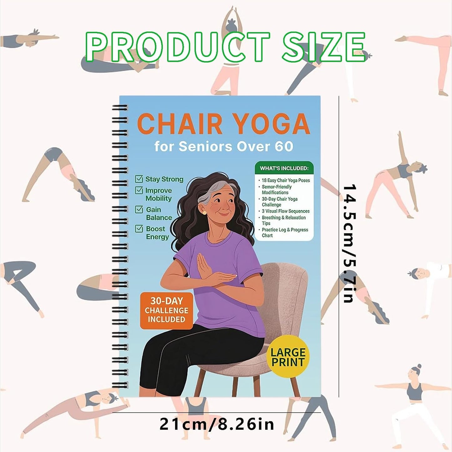 Chair Yoga for Seniors | 30-Day Challenge Book & Wall Chart - Gentle Seated Exercises for Flexibility & Mobility (8.5 x 11 in)