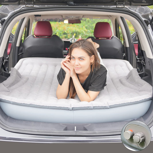 KMZ SUV Air Mattress with Built-in Electric Pump - Thickened and Flocked Car Bed Mattress for Travel and Camping - 660lb Weight Capacity - Grey